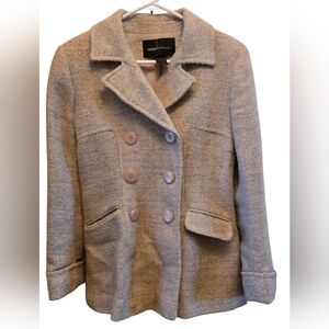 Moda International Y2k Women's Beige Herringbone Pea Coat Gold Thread Size Small